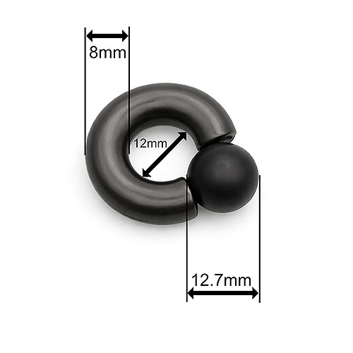Black Dusk Mega Mini Monster Ring 8mm gauge, 12mm internal diameter, 12.7mm black ball
