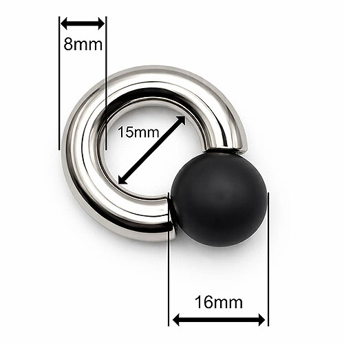 Blackmoon Mega Mini Monster Ring 8mm gauge, 15mm internal diameter, 16mm black ball