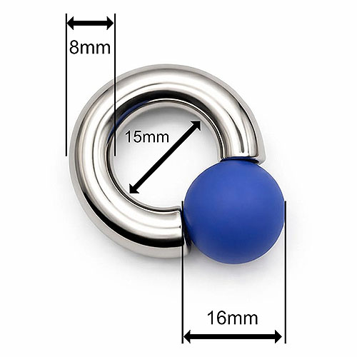 Bluemoon Mega Mini Monster Ring 8mm gauge, 15mm internal diameter, 16mm blue ball