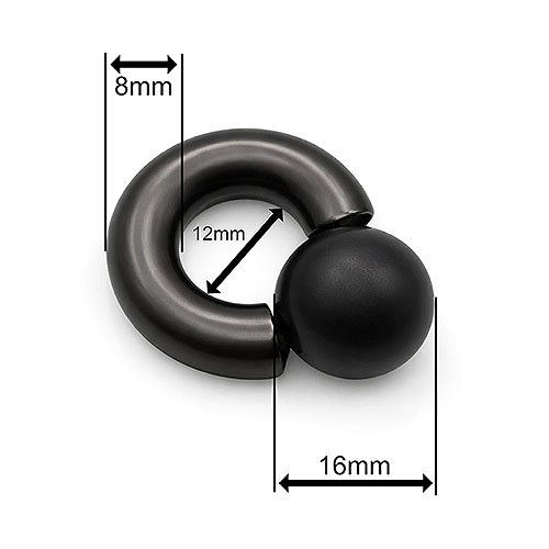Black Dusk Mega Mini Monster Ring 8mm gauge, 12mm internal diameter, 16mm black ball