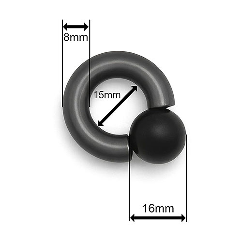 Black Dusk Mega Mini Monster Ring 8mm gauge, 15mm internal diameter, 16mm black ball