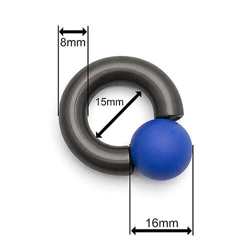 Dusk Bluemoon Mega Mini Monster Ring 8mm gauge, 15mm internal diameter, 16mm blue ball