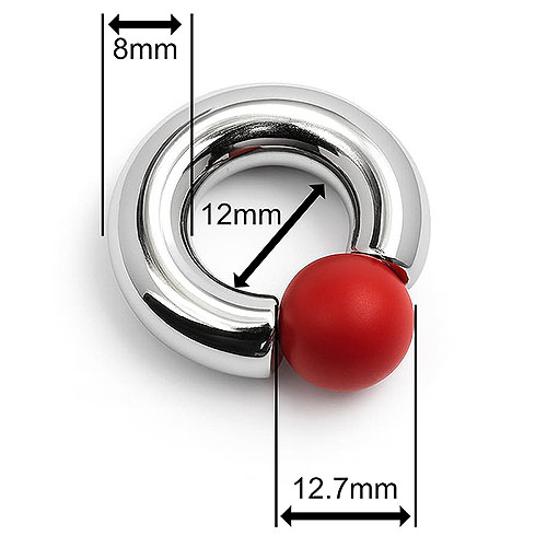 Fireball Mega Mini Monster Ring 8mm gauge, 12mm internal diameter, 12.7mm red ball