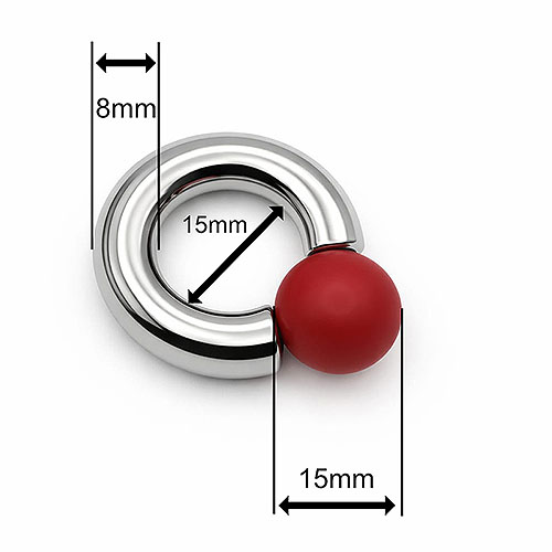 Fireball Mega Mini Monster Ring 8mm gauge, 15mm internal diameter, 15mm red ball