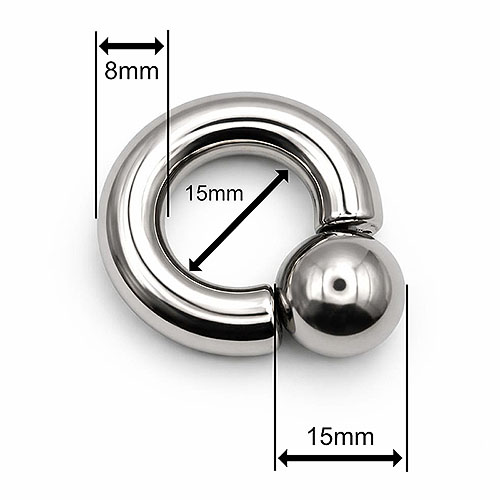 Mega Mini Monster Ring 8mm gauge, 15mm internal diameter, 15mm steel ball
