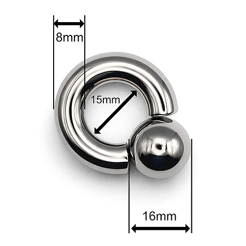 Mega Mini Monster Ring 8mm gauge, 15mm internal diameter, 16mm steel ball