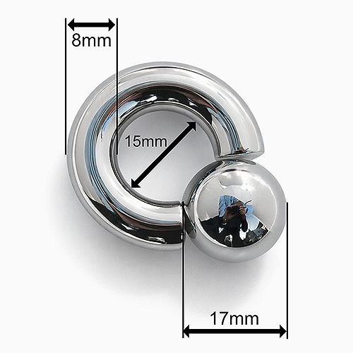 Mega Mini Monster Ring 8mm gauge, 15mm internal diameter, 17mm steel ball